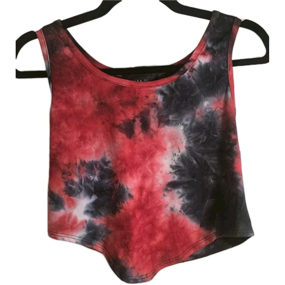 Say Anything Women's‎ L Tie Dye Crop Tank & Maxi Skirt Set Red Black Stretch USA